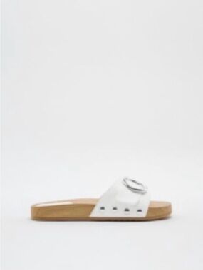 Zara White Slide Sandals with Metal Ring